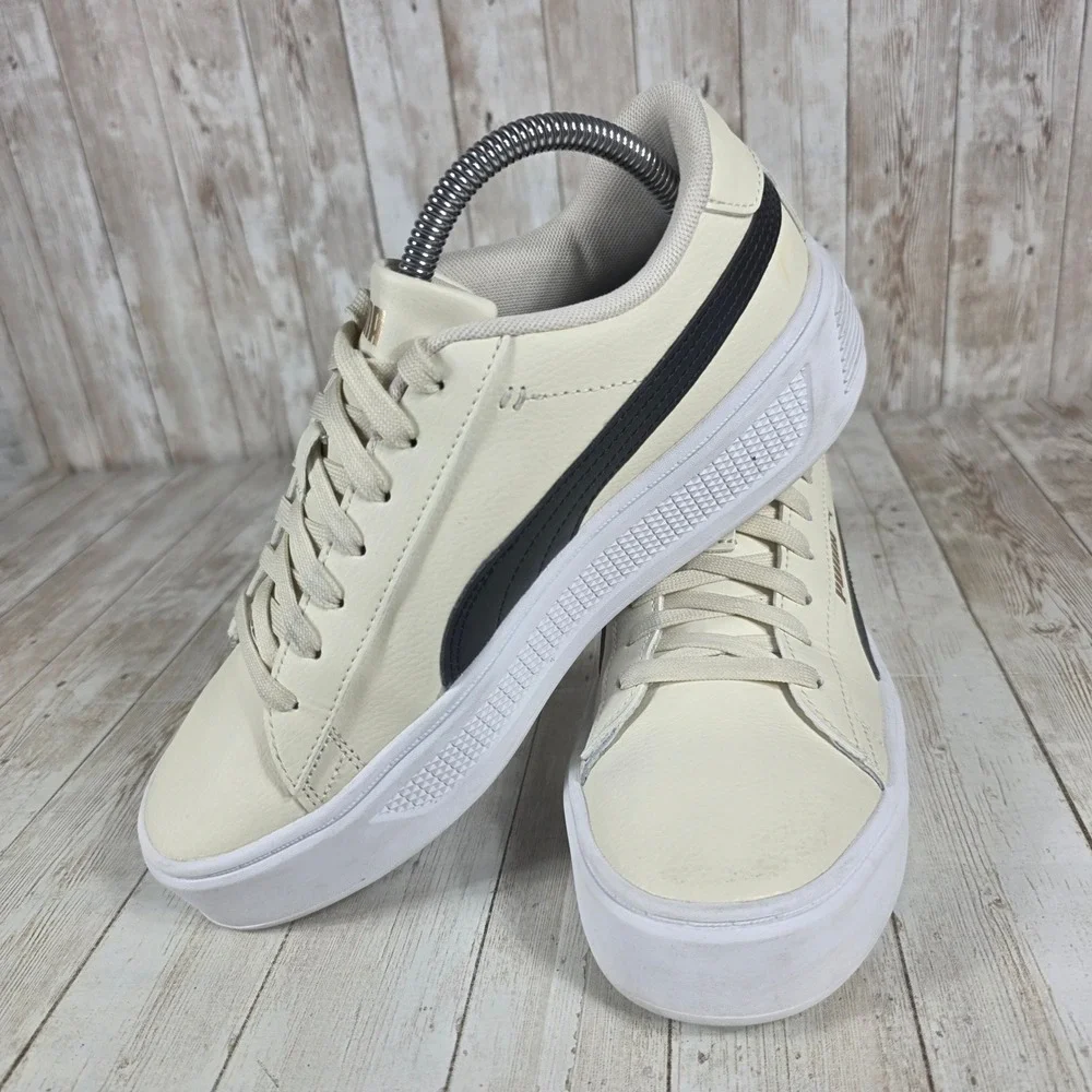 Puma Women's Platform Sneakers Casual Shoes Size 8.5‎ Cream Black Accent